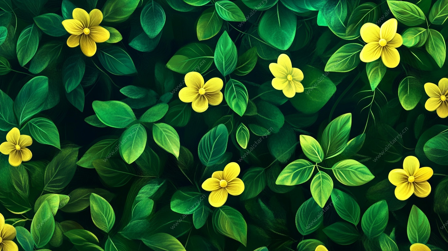 黄绿花卉绿叶无缝背景图