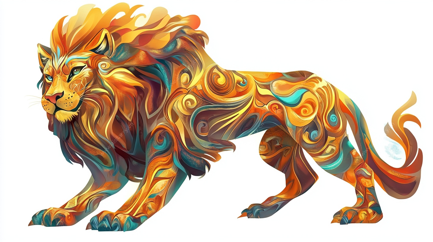 绚丽花纹狮子插画