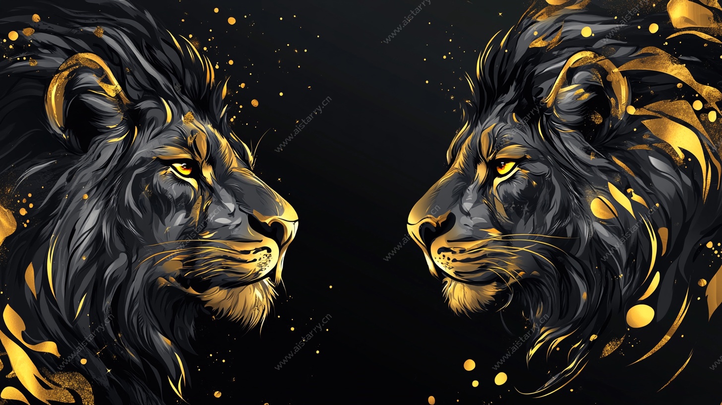 黑金双狮对视插画