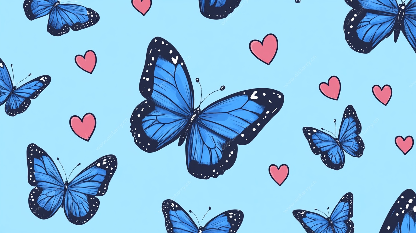 蓝蝶爱心图案背景图