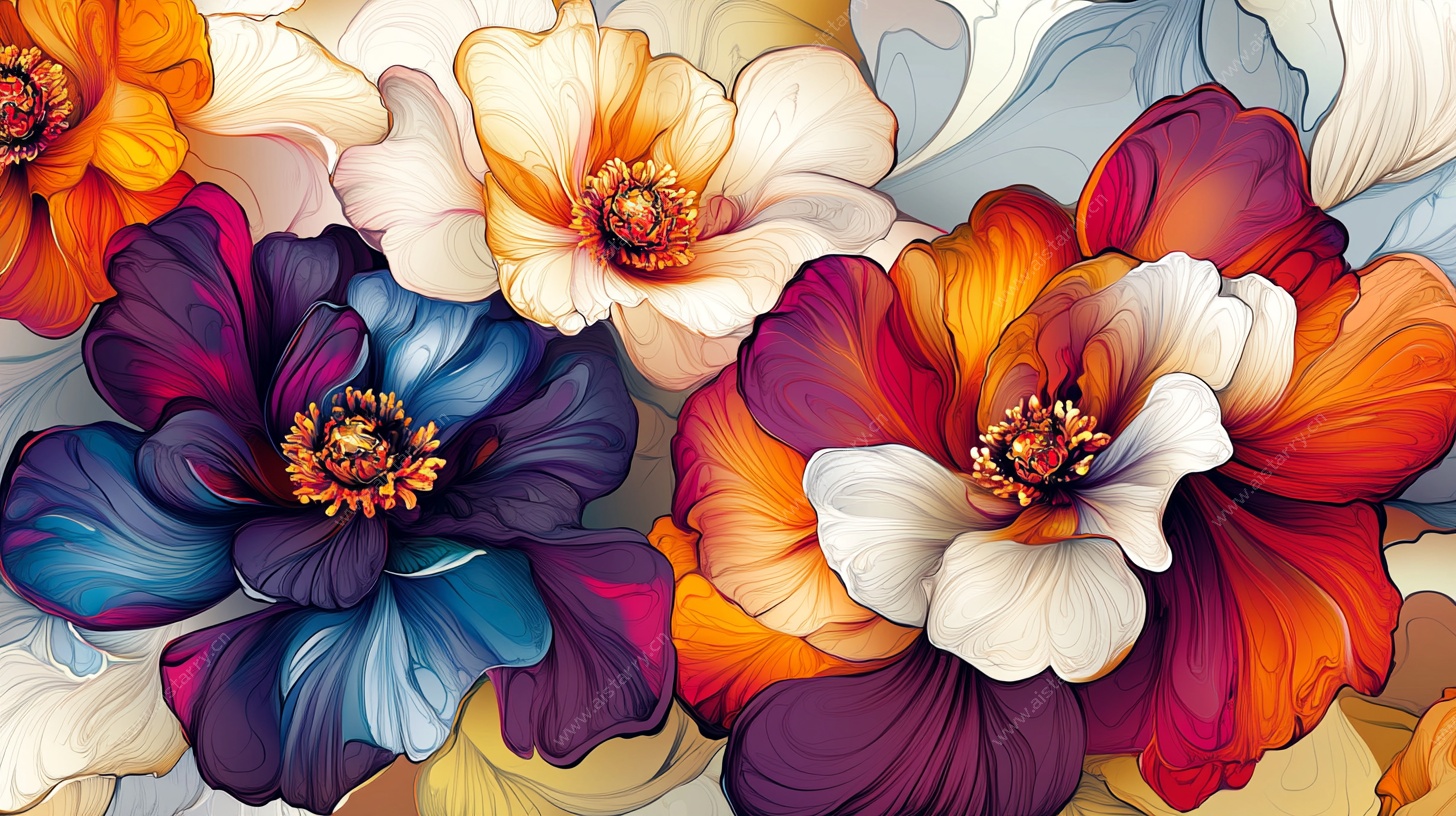 绚丽多彩花卉艺术插画