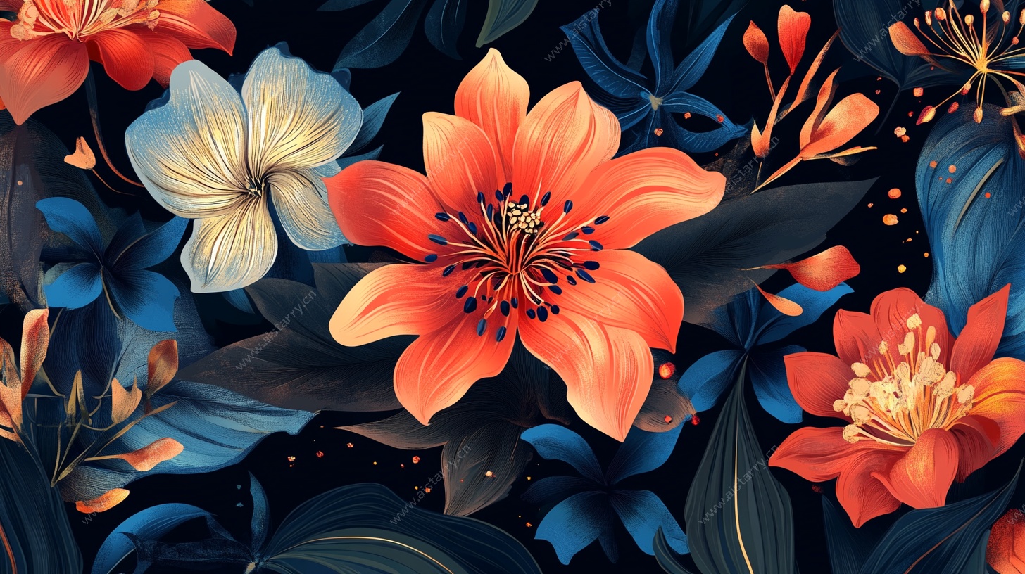 繁花绽放的绚丽花卉图案