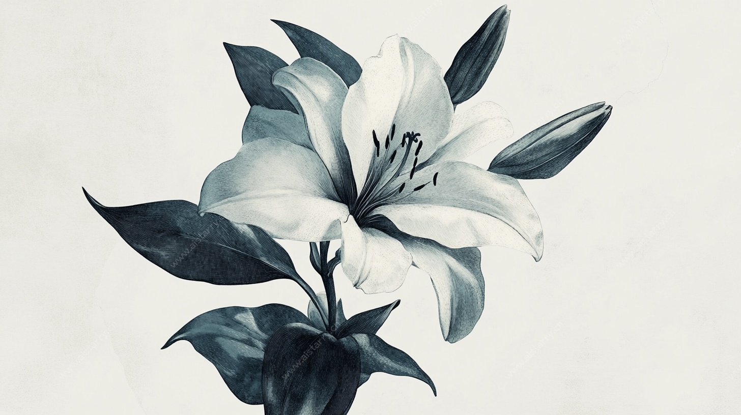水墨风百合花插画