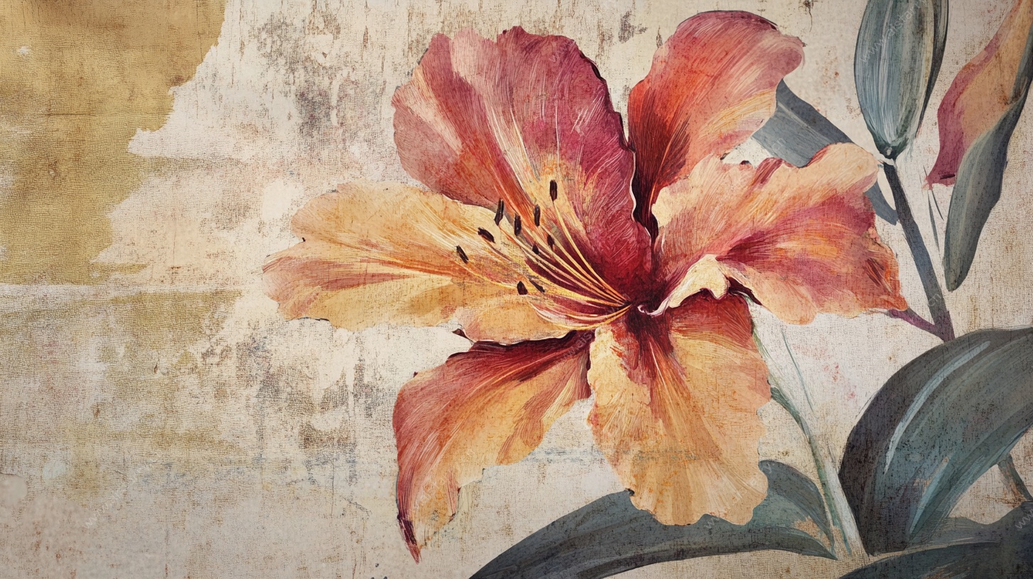 复古风手绘盛开百合花