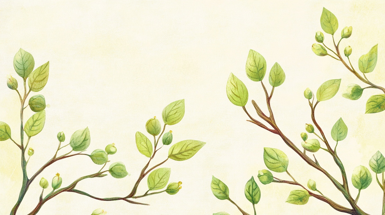 嫩绿枝叶水彩画