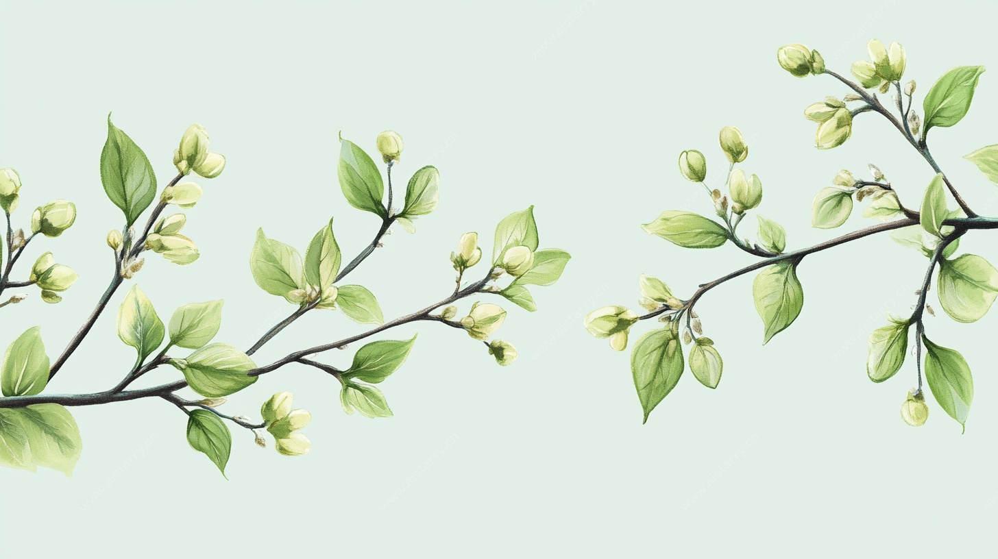 春日嫩枝花卉插画