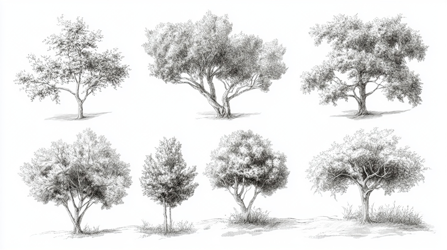 多样形态树木素描集合