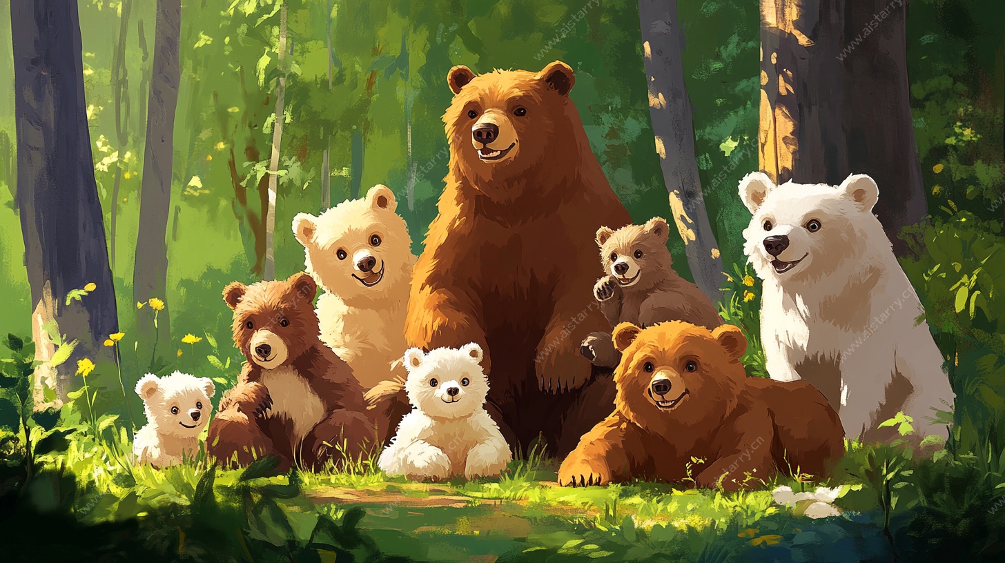 森林中的熊家族聚会
