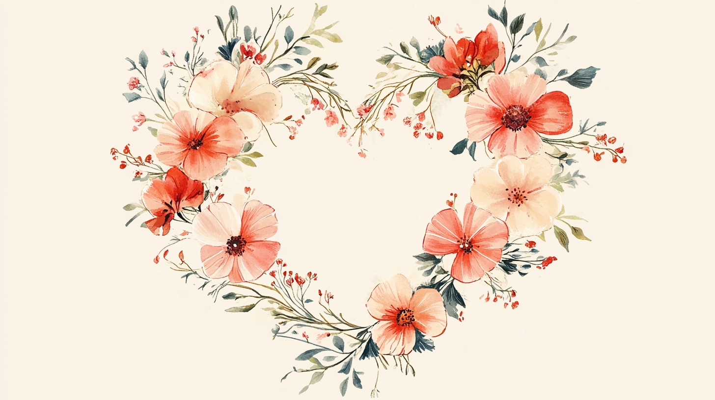 心形花卉水彩插画