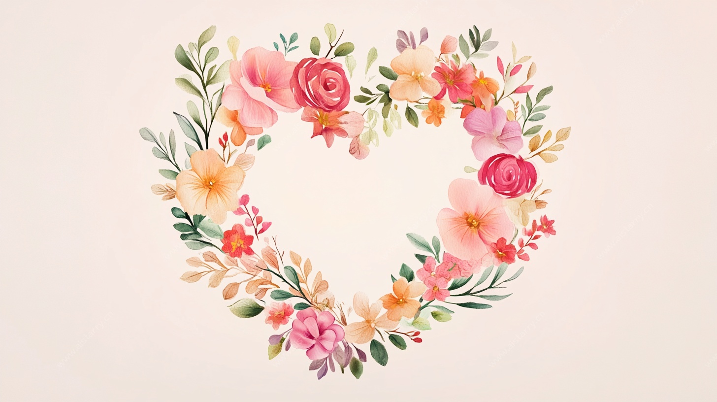 心形花卉水彩装饰图案