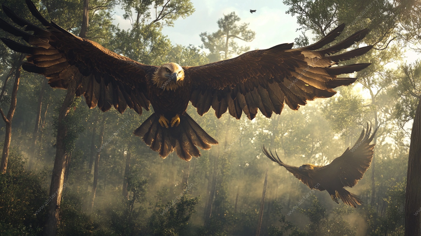森林中展翅翱翔的雄鹰