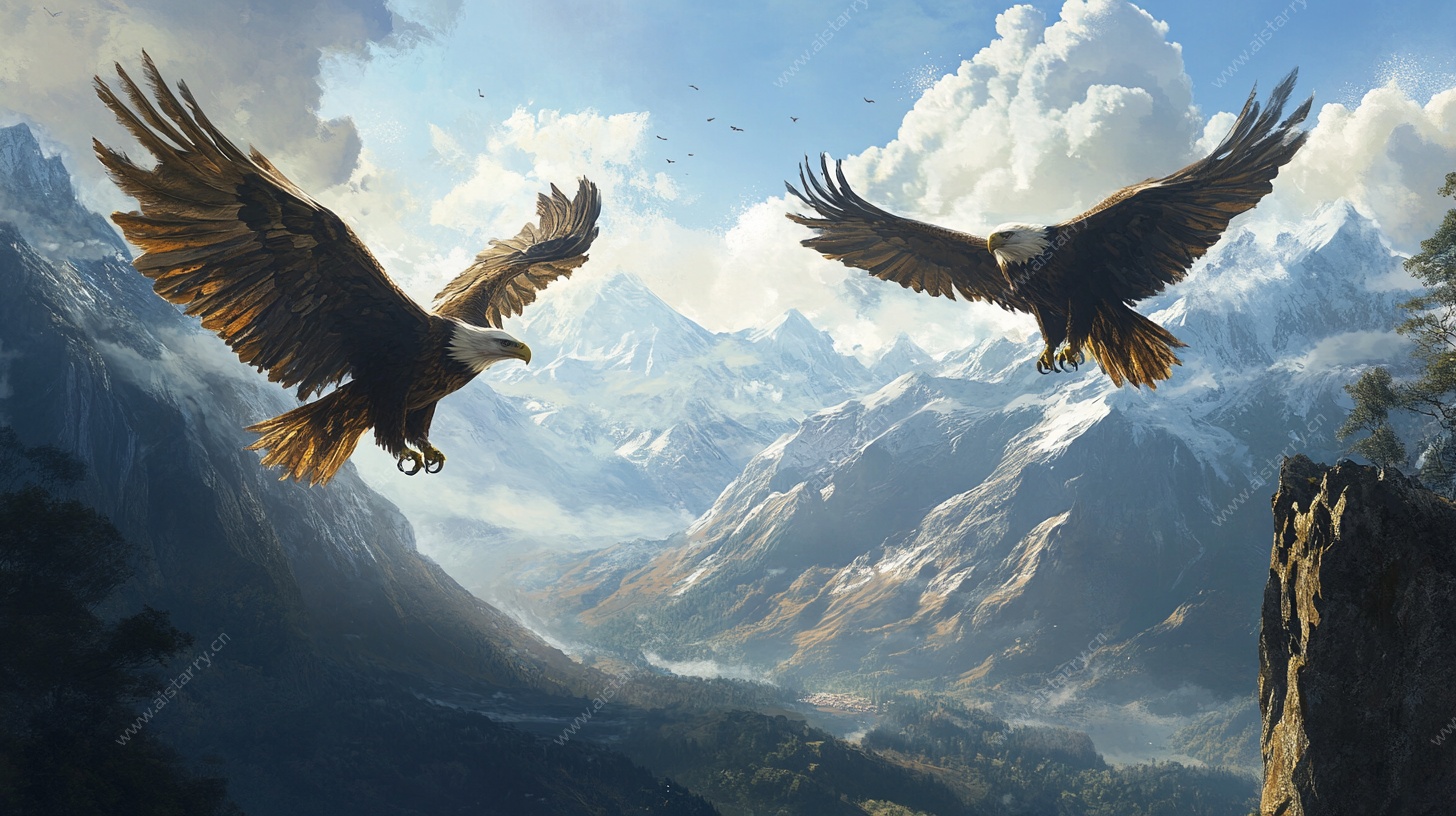 双鹰翱翔壮丽山川