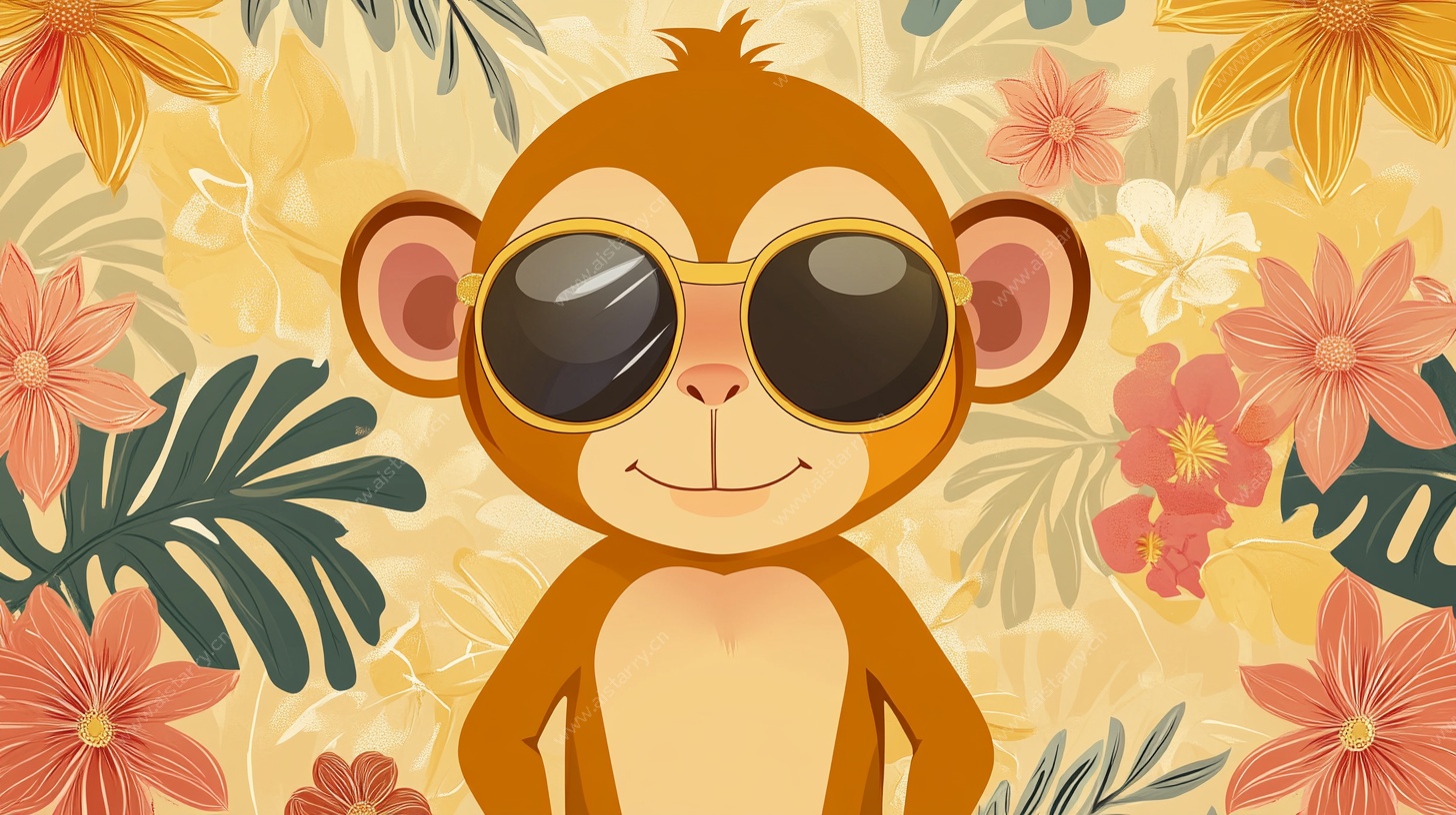 戴墨镜的俏皮猴子插画