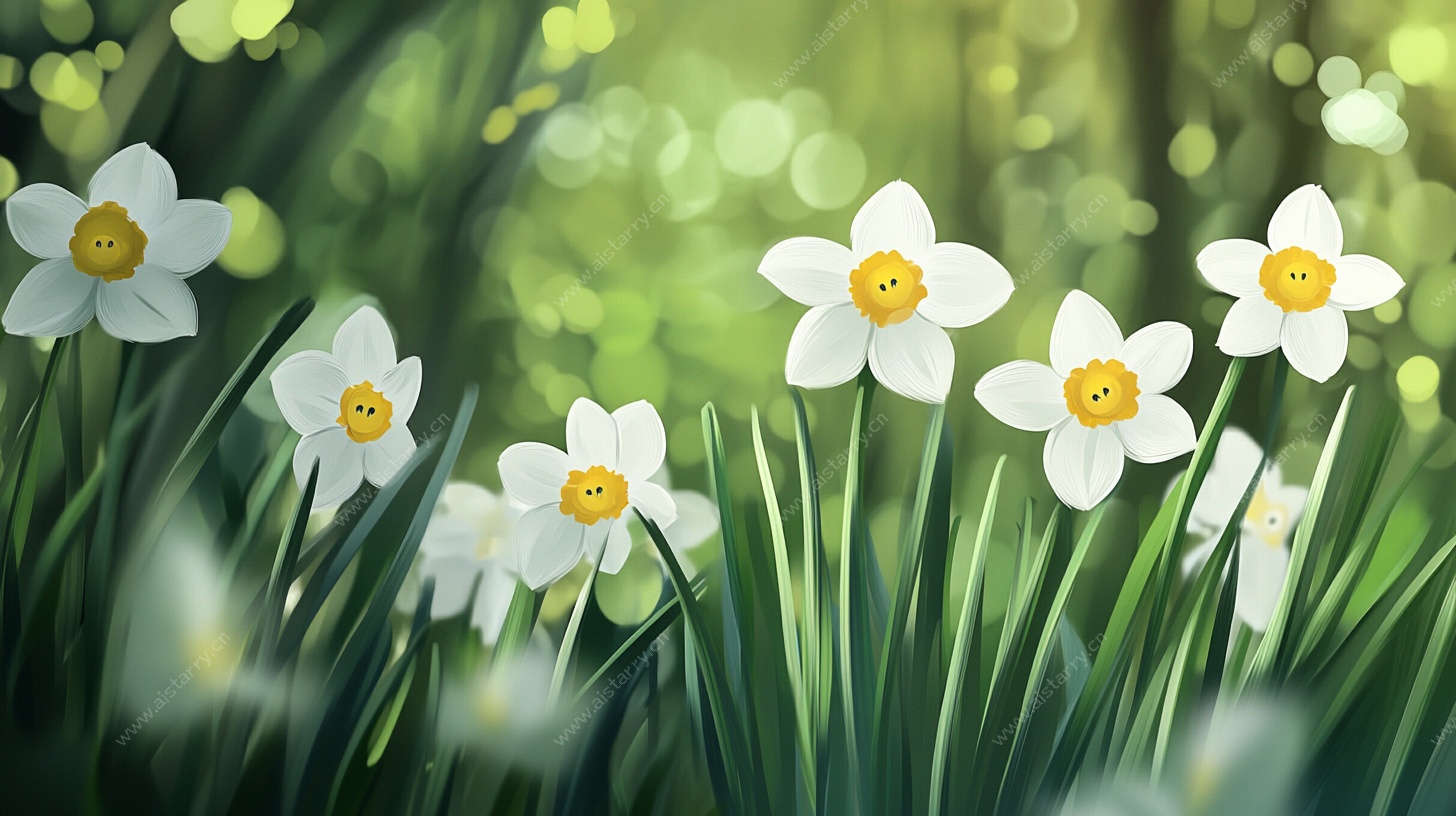 春日绽放的清新水仙花