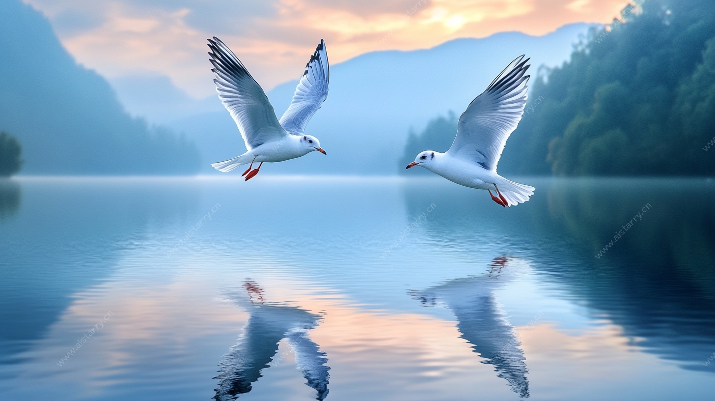 湖畔双飞鸥 宁静之景