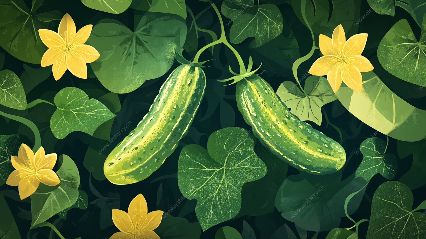 藤蔓上的鲜嫩黄瓜插画