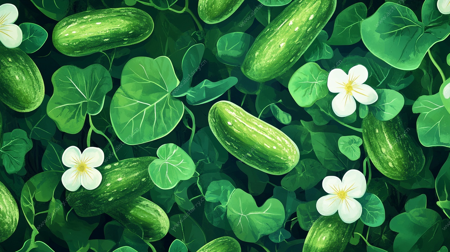 翠叶白花间的鲜嫩黄瓜