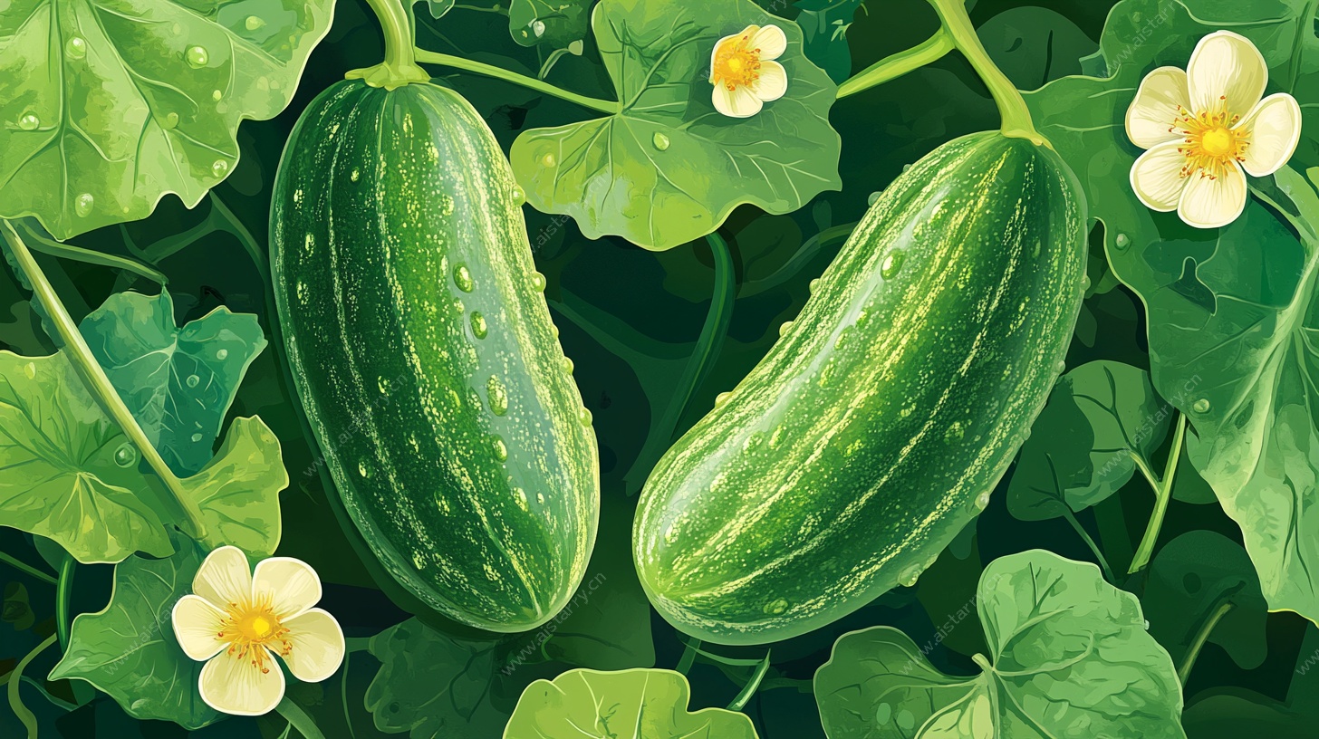 鲜嫩黄瓜与翠绿瓜叶图景