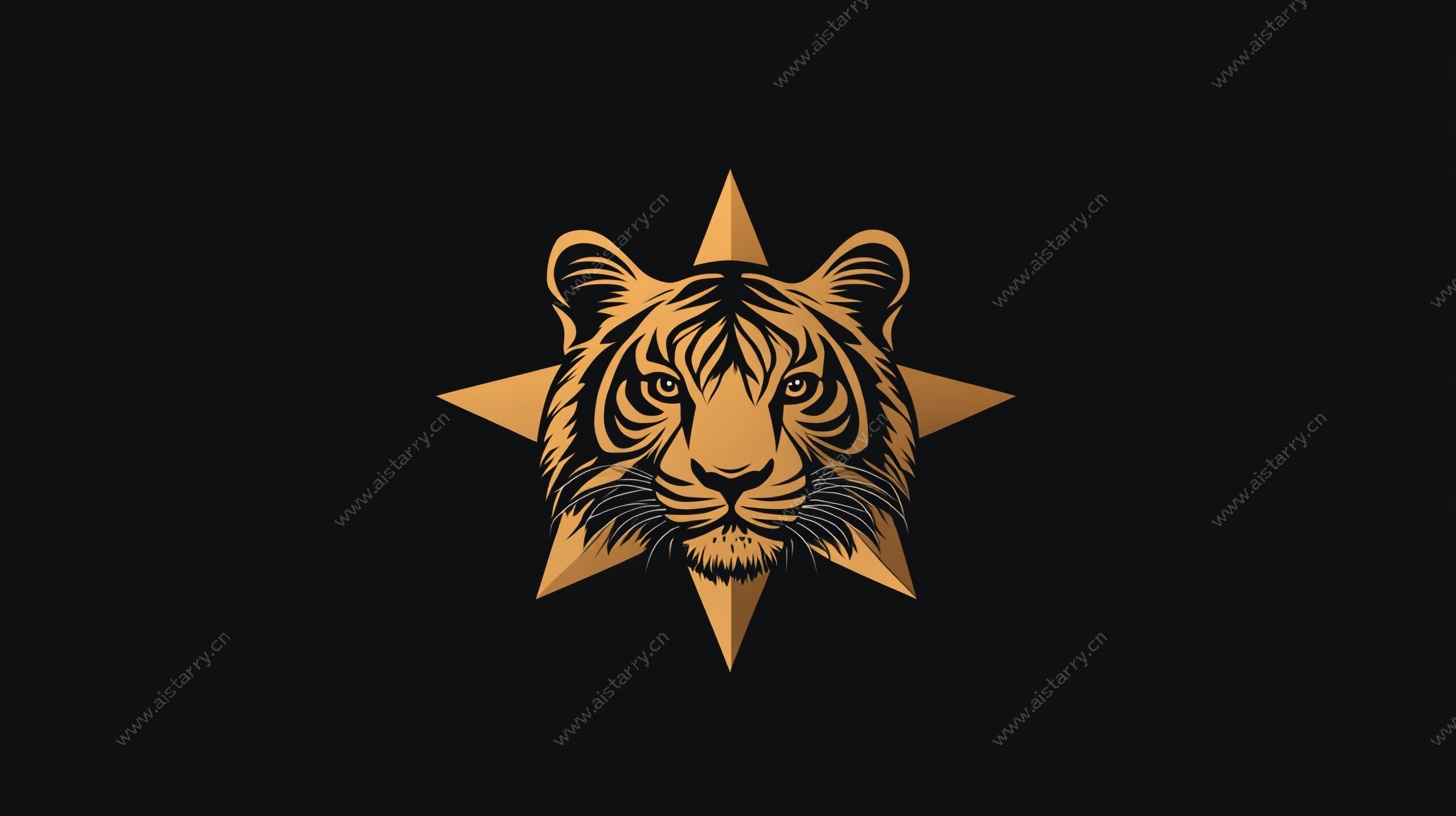 金色虎首星形标志设计