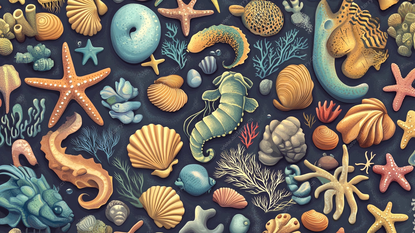 海洋生物贝壳梦幻插画