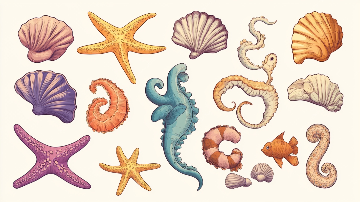 海洋生物贝壳插画集合