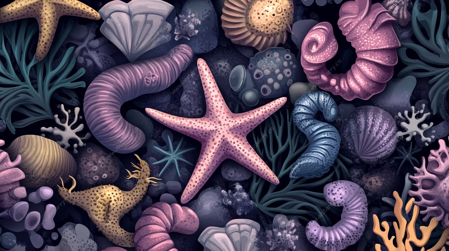 海底贝壳海星梦幻插画