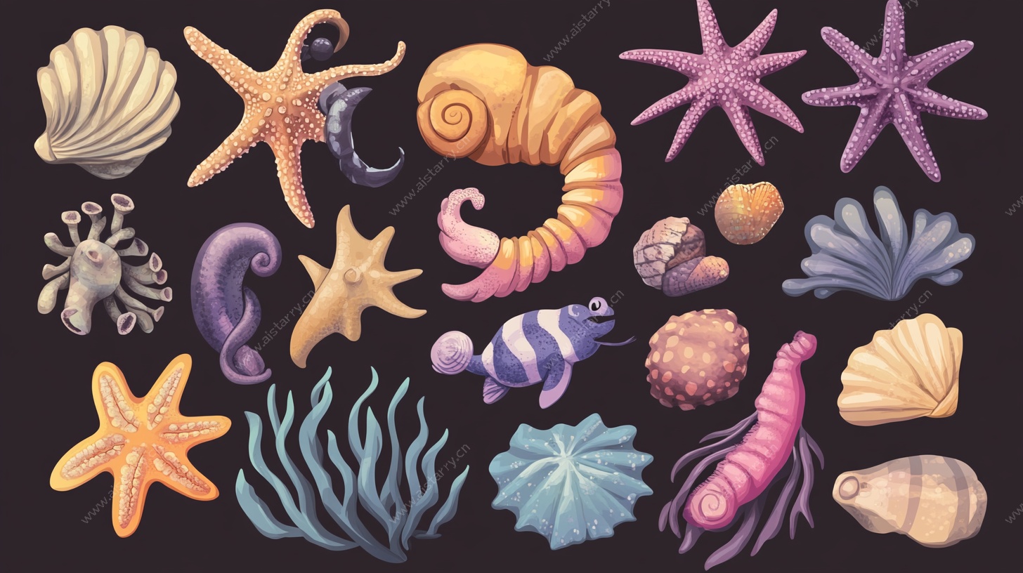 海洋生物贝壳插画集合