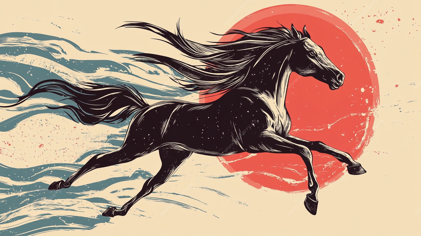 奔腾骏马映红日