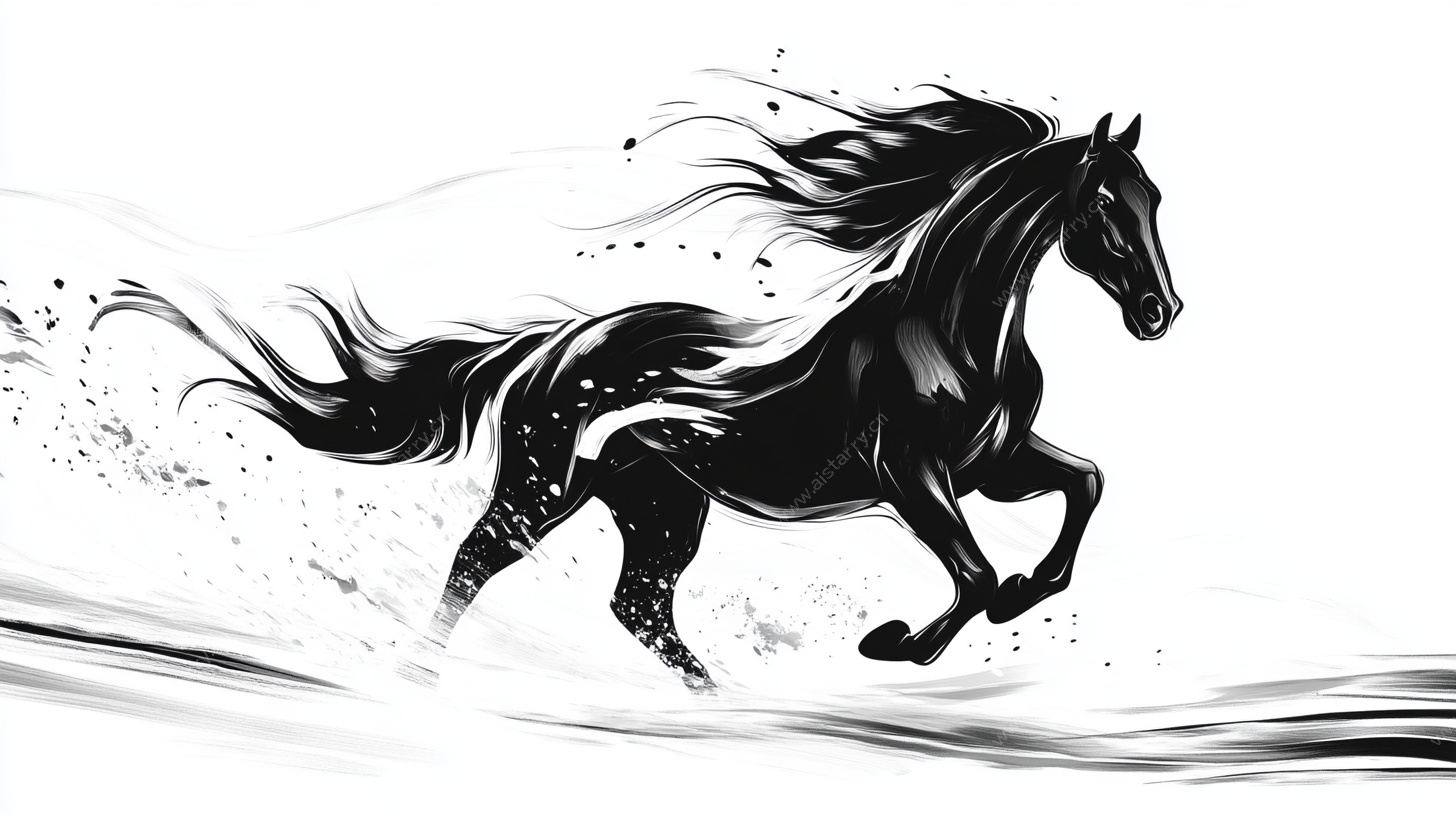奔腾骏马水墨风艺术图