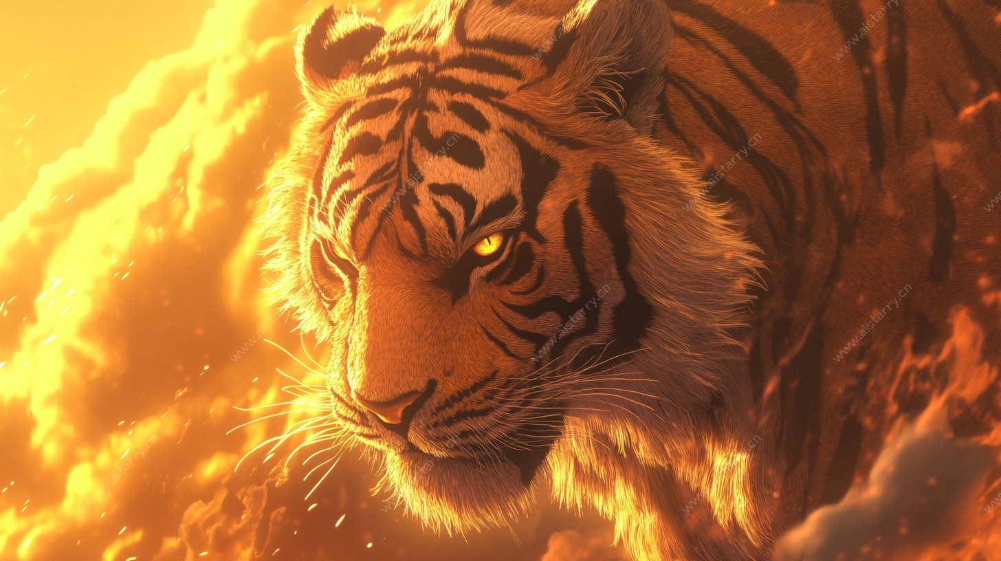 金色猛虎于云海中凝视