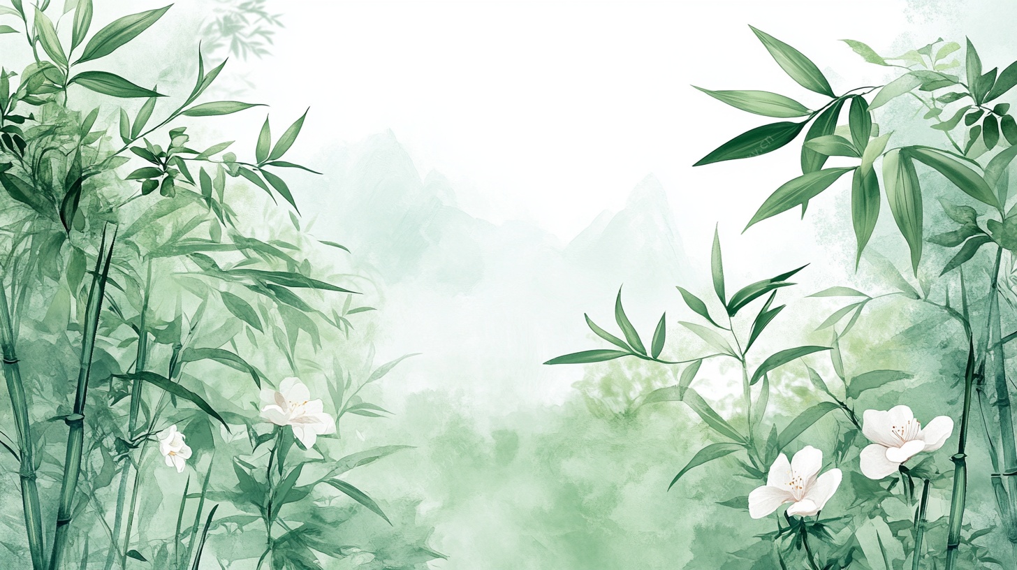 水墨翠竹花卉清雅图景