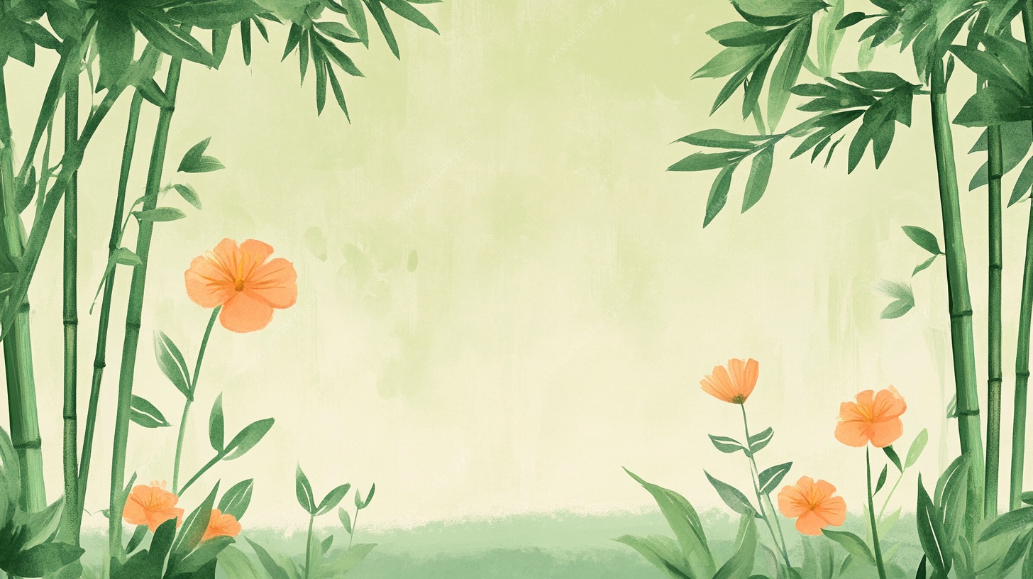 竹林花卉清新插画背景
