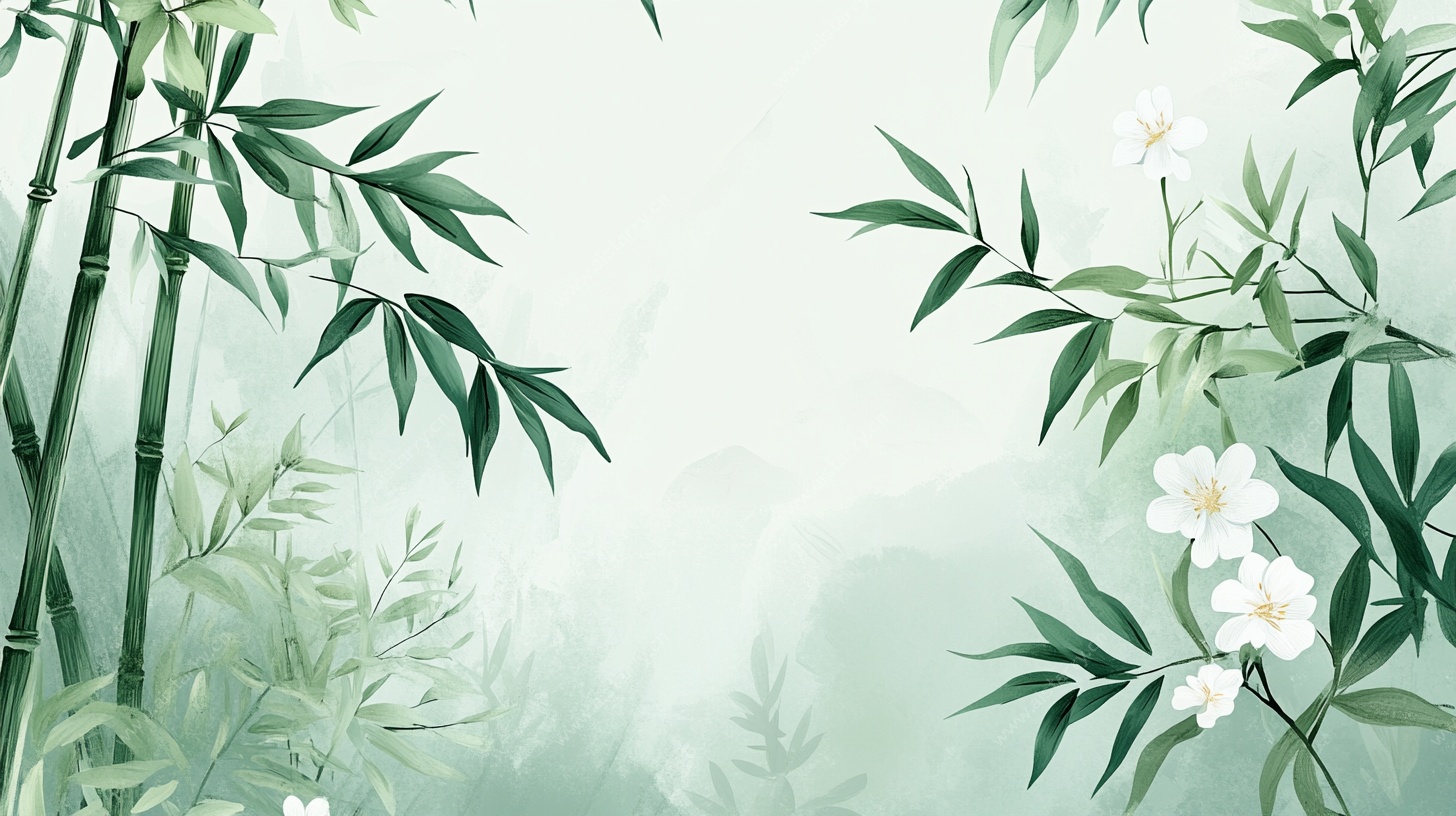 翠竹白花中式淡雅背景图