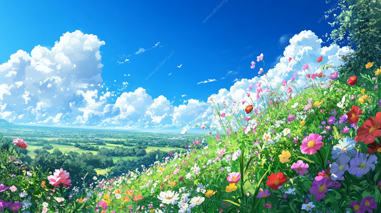 梦幻花海田园风光图