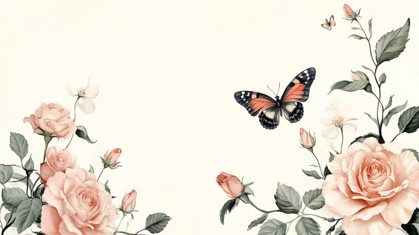 玫瑰丛中蝴蝶飞舞插画