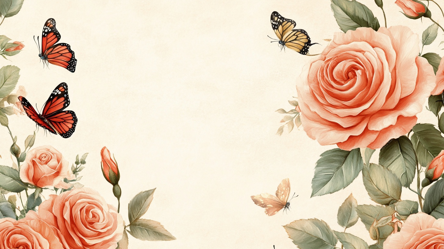 玫瑰蝴蝶复古风花卉图