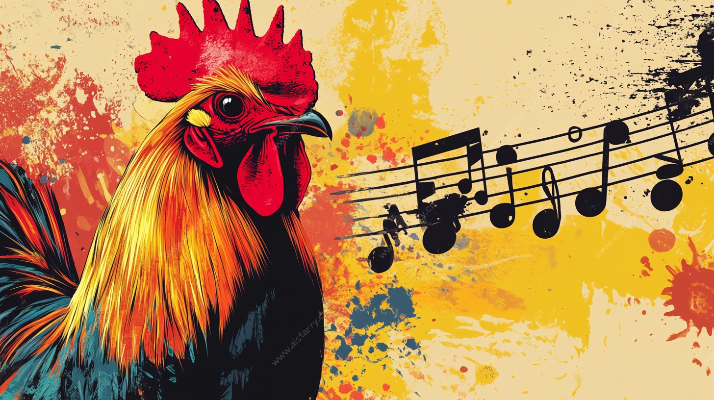 公鸡与音符的艺术碰撞
