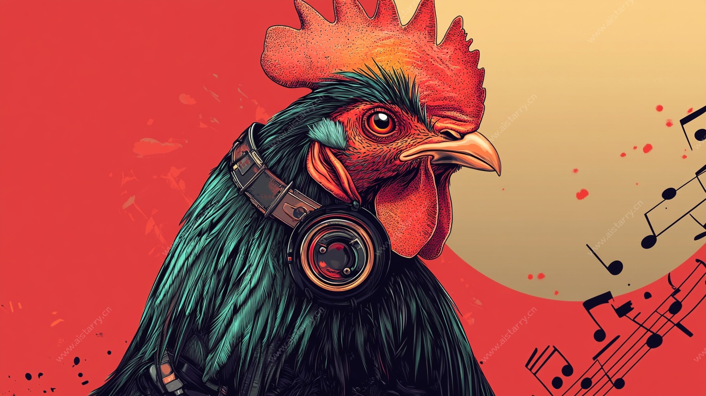 潮流公鸡音乐风插画