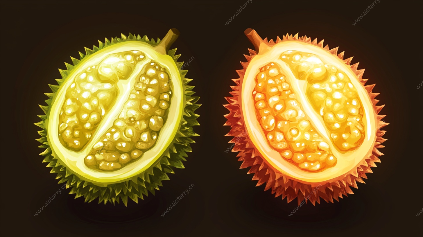 切开的双色榴莲插画