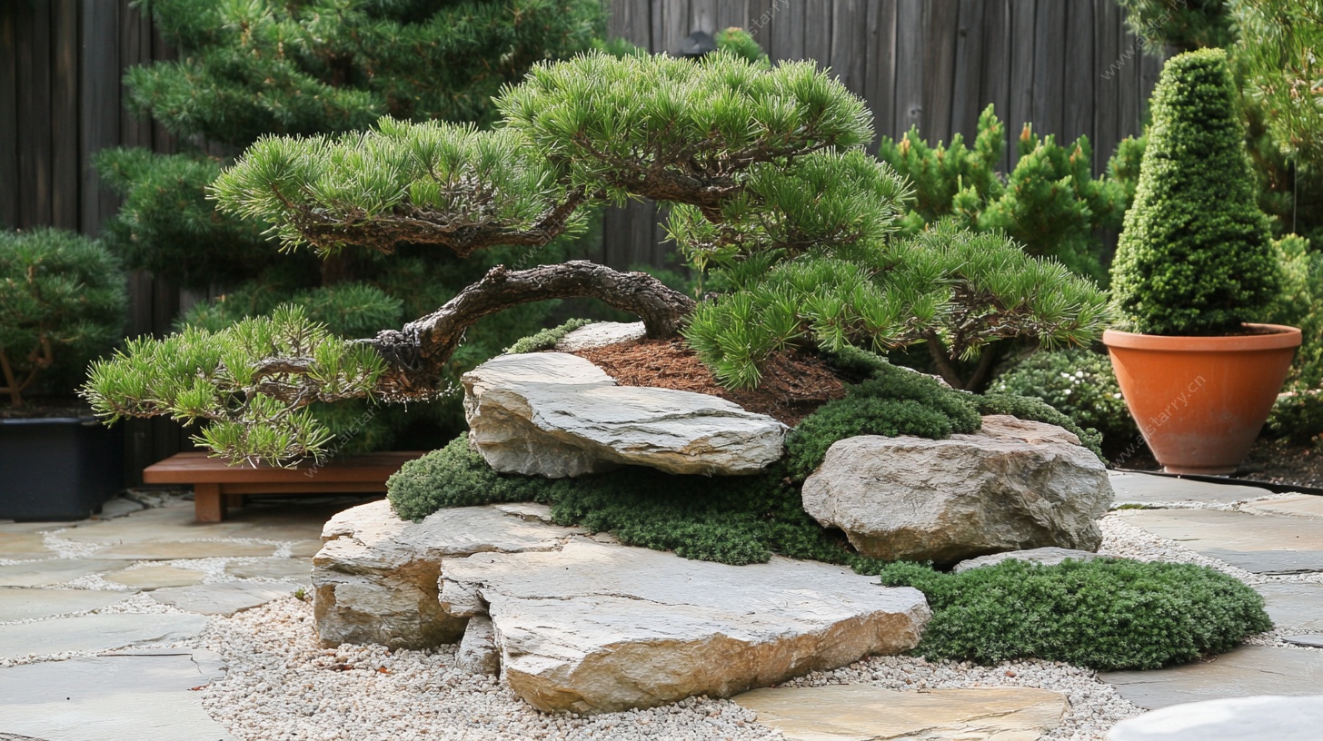 日式庭院盆景景观石组