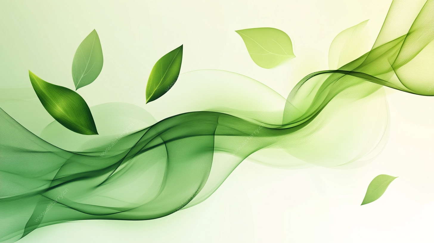 飘动绿叶与动感绿波背景图