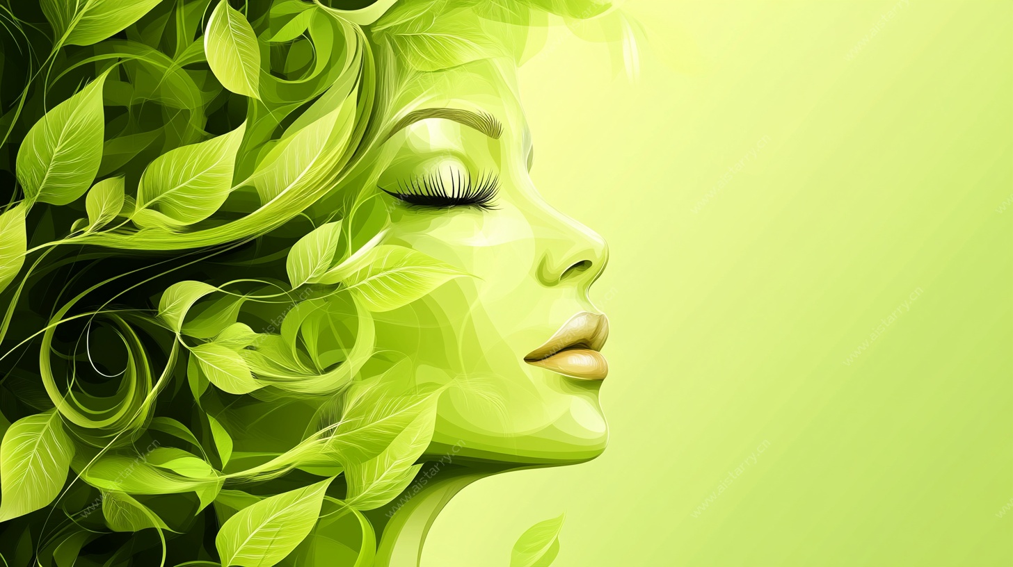 绿叶幻化成的女性侧脸