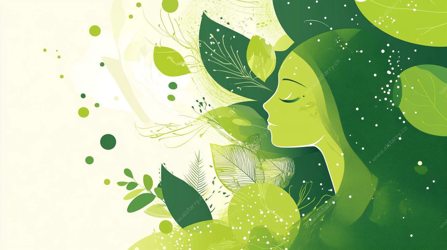 绿叶环绕的女性侧影