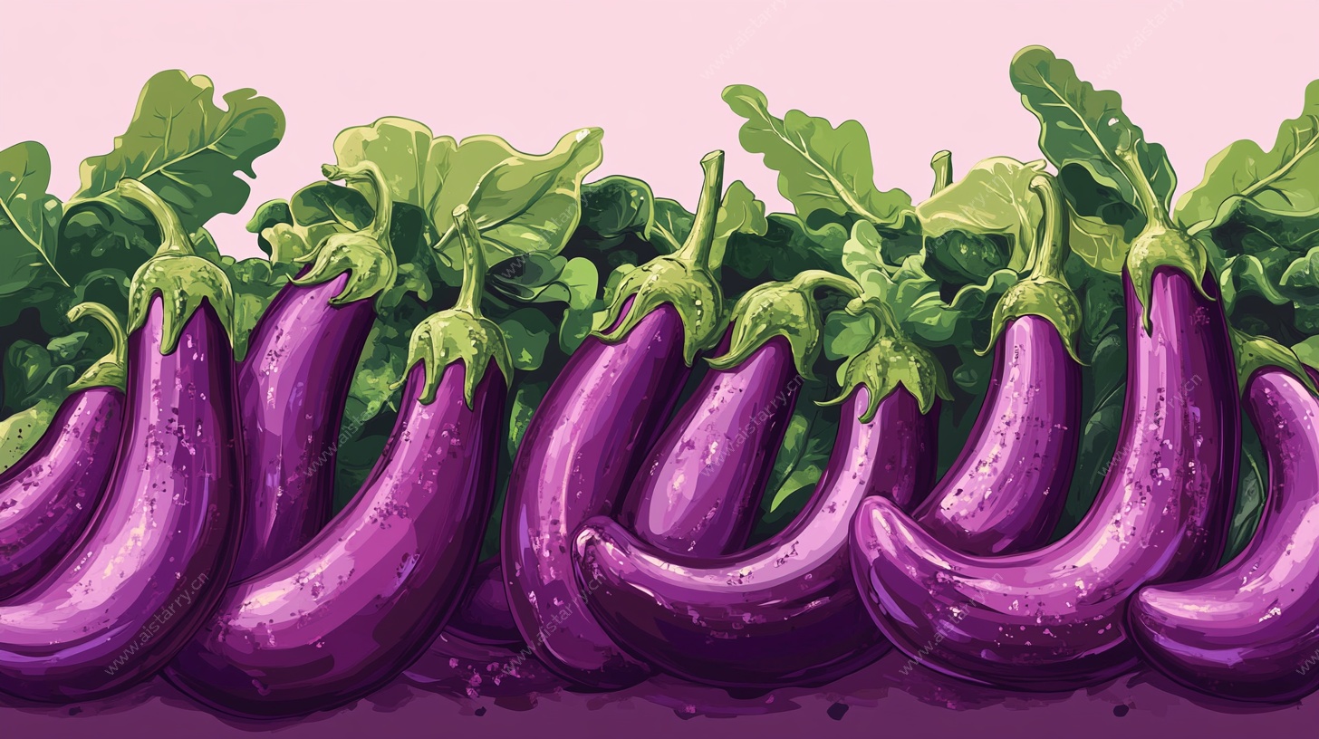 一排紫茄子插画