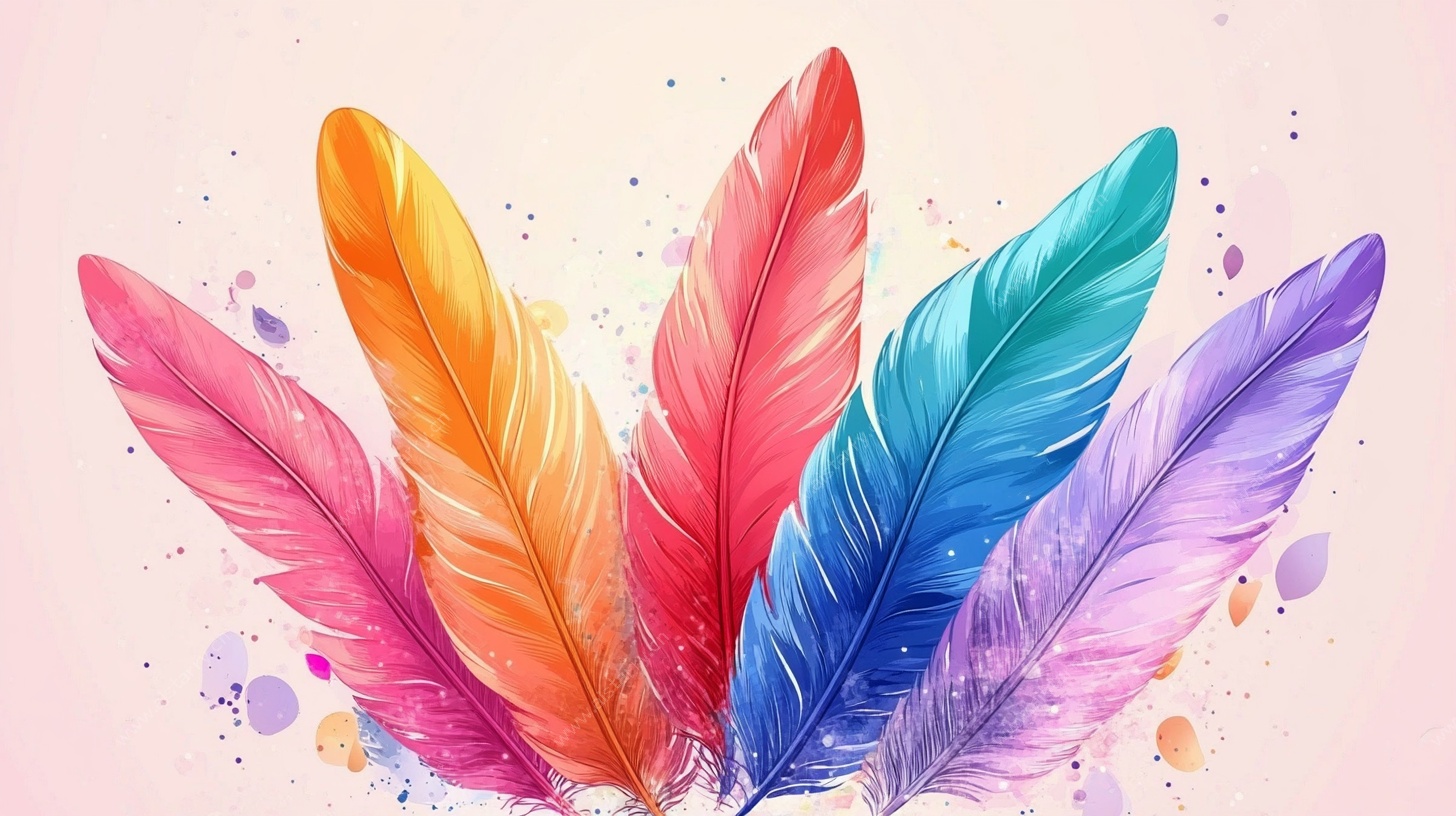 五彩斑斓羽毛水彩画