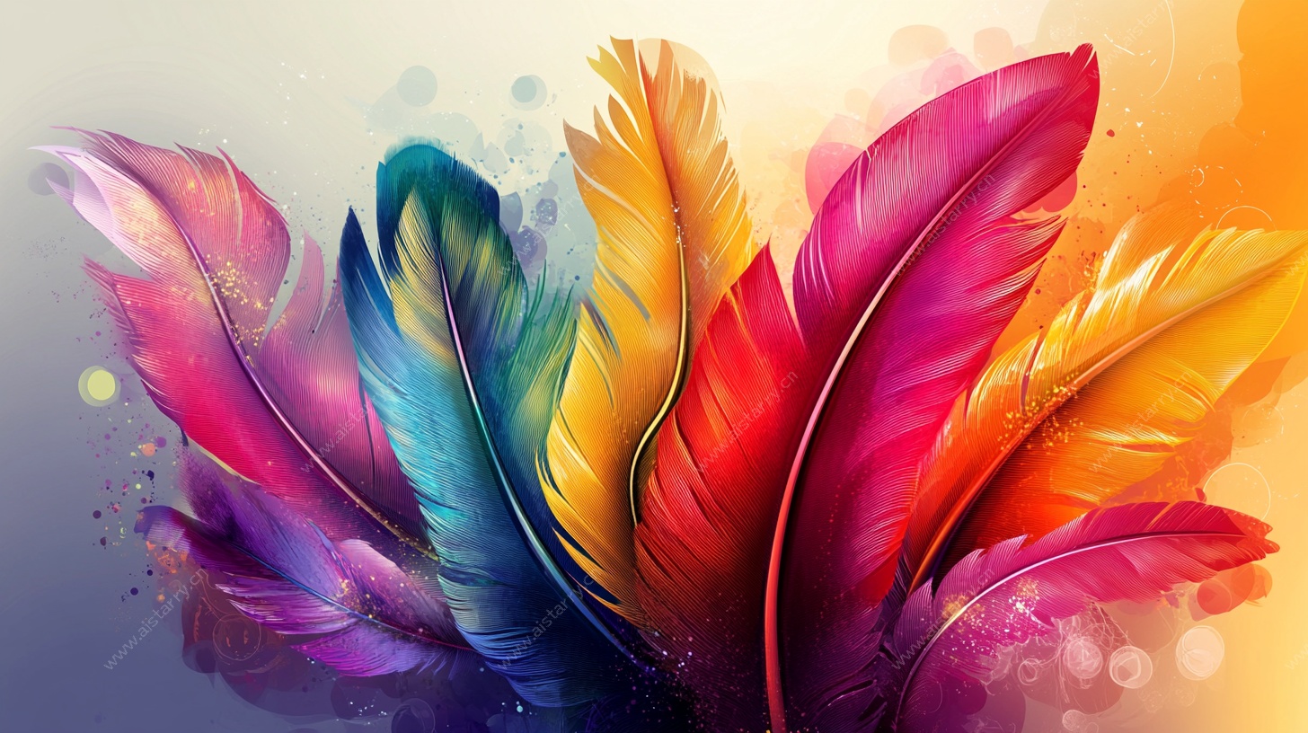 五彩斑斓羽毛艺术插画