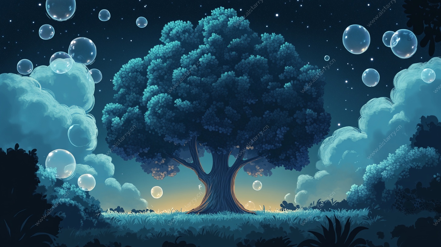 梦幻夜下大树奇幻景象