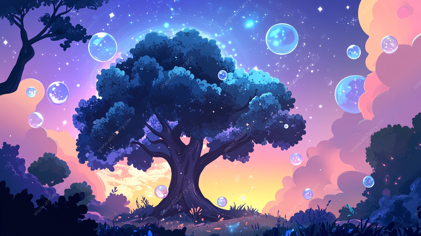 梦幻星空下的奇幻大树