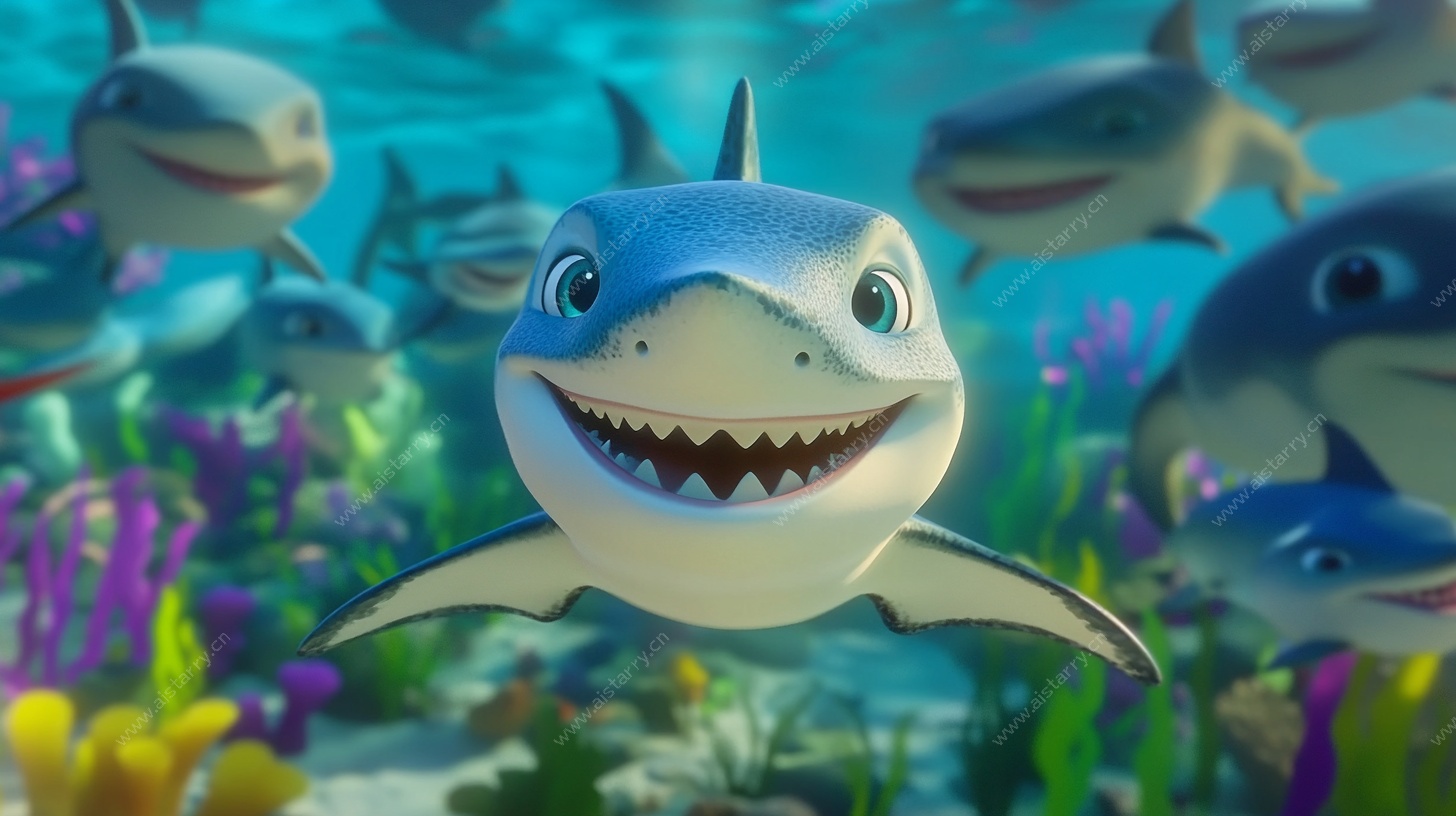 可爱鲨鱼的海底欢乐派对