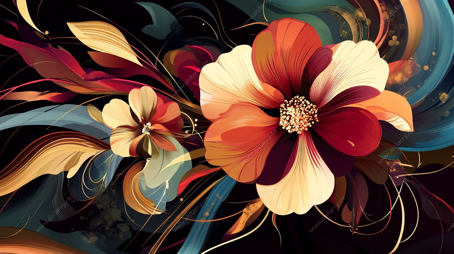 绚丽花卉抽象艺术插画